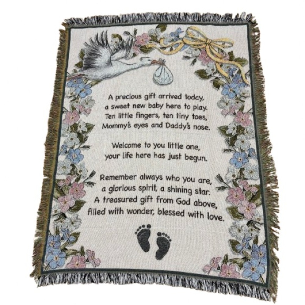 Collections ETC Baby Tapestry Throw Blanket W/ Stork Flower Print Baby Gift